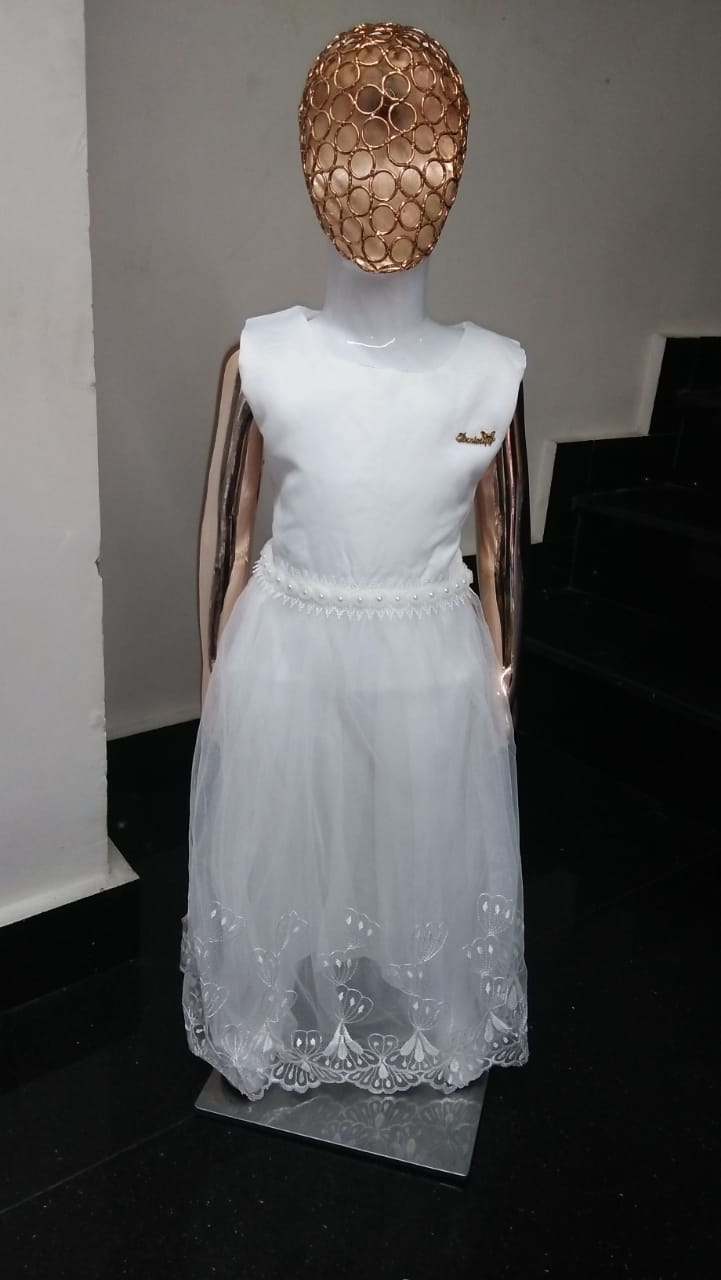 Girl Imported Fancy Frock White A-1