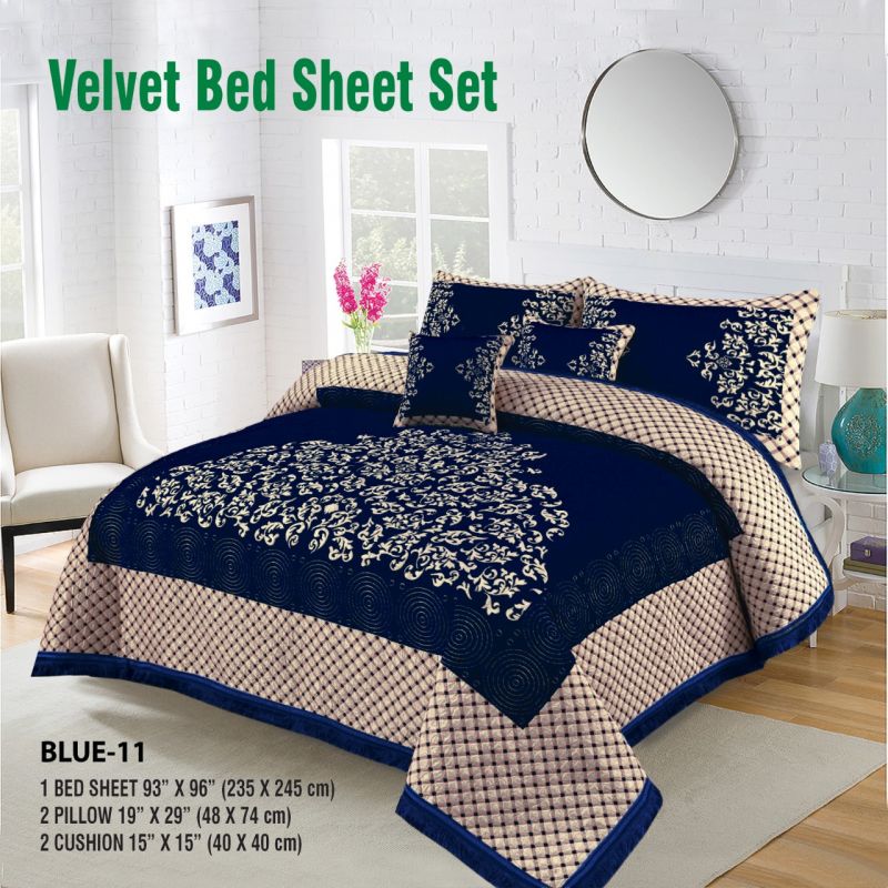 Velvet BedSheet New Design Blue-11