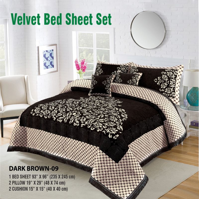 Velvet BedSheet New Design Dark Brown-09