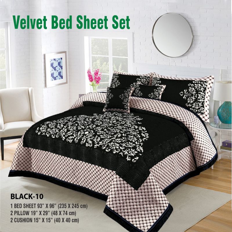 Velvet BedSheet New Design Black-10