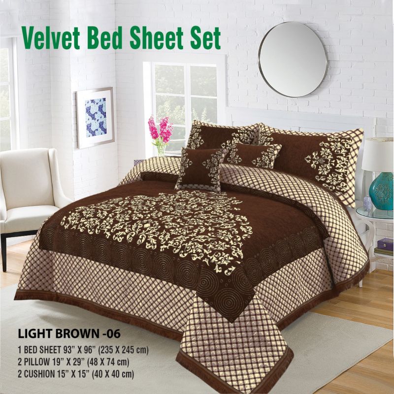 Velvet BedSheet New Design Light Brown-06
