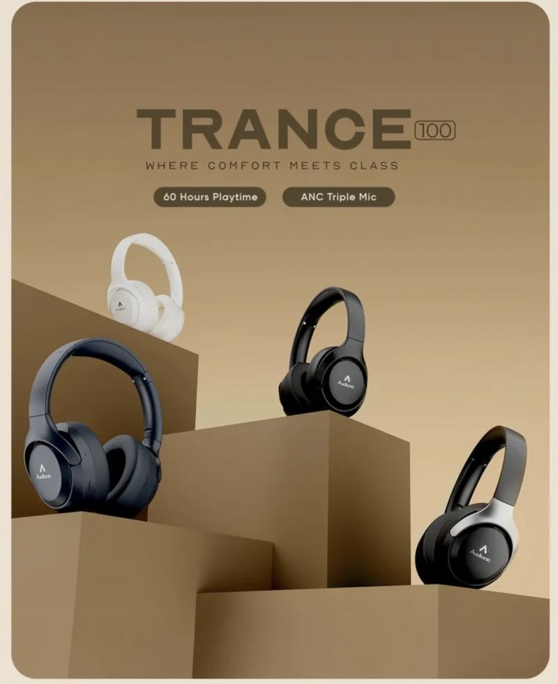 Audionic Trance 100 Wireless Headphones Bluetooth 5.4 ANC Noise Cancelling Gaming Mode 50ms 60Hrs Playtime AUX Support
