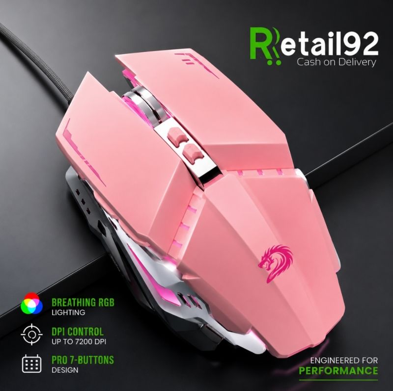 Mechanical Wired Metal Gaming Mouse RGB with 3200dpi - Rose Gold Pink Optical Mouse with Mouse Pad for PC, Computer, Gaming, Laptop, Pubg, Mobile - Aesthetic Gaming Mouse for Girls