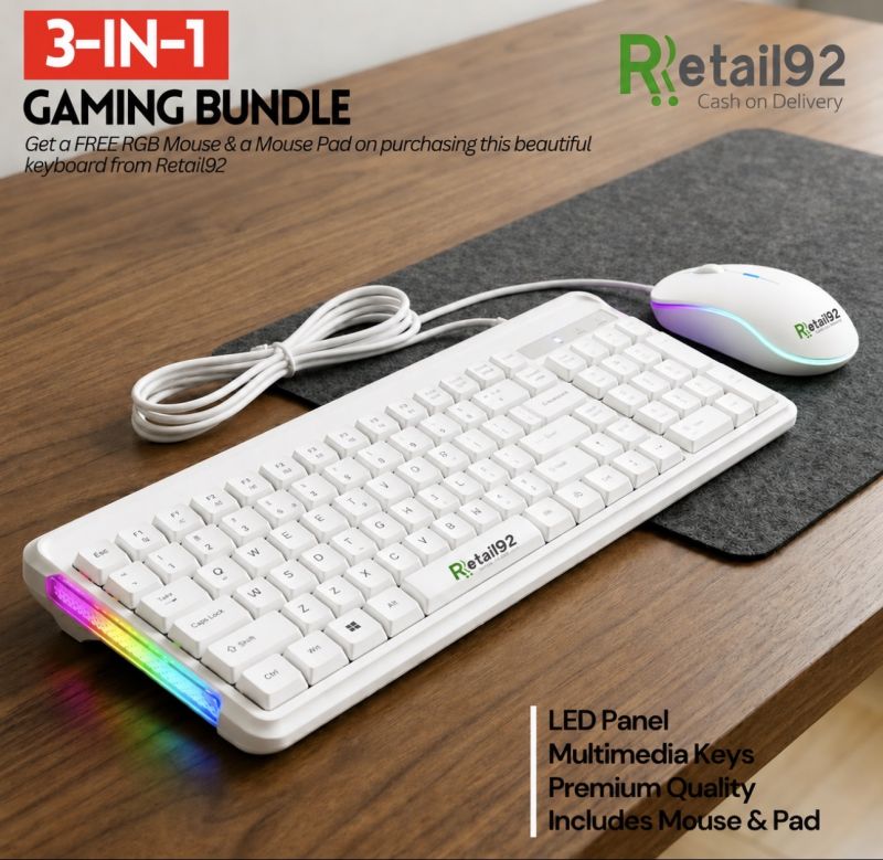 High-Quality Gaming Keyboard and Mouse Combo with RGB Side LED Panel - Mechanical Feeling Wired Keyboard & 2400 DPI Mouse with FREE Mouse Pad