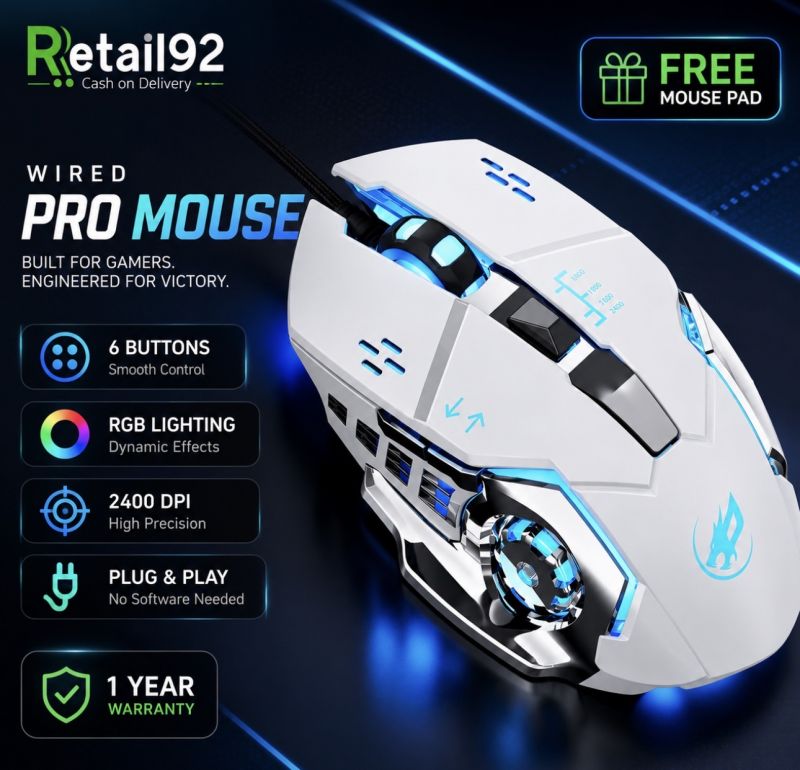 6 Buttons Sports Mechanical Wired Gaming Mouse RGB with 4-Levels DPI Control