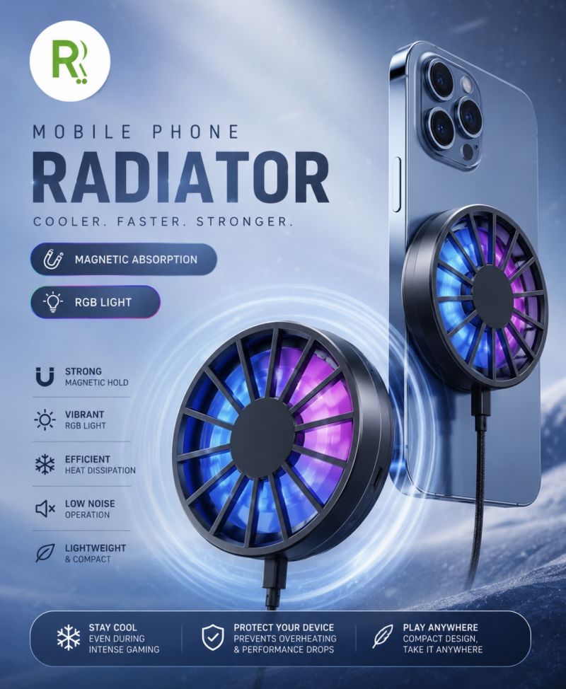 AL06 Magnetic Mobile Phone Air-cooled Radiator RGB Semiconductor Peripheral Cooling Fan Cooler Compatible For Phones Tablets For Gaming (magnetic Plug-in Model) | For PUBG FREEFIRE