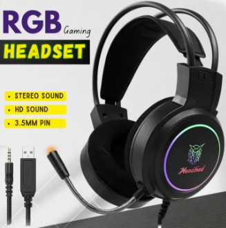 100% Original Huntbird RGB Gaming Headset with Noise Reducing Mic - 3.5mm Stereo Sound Wired Over-Ear Gaming Headphones for PUBG Mobile, PC, Laptop, PS4, PS5, Xbox, Android & MP3/MP4