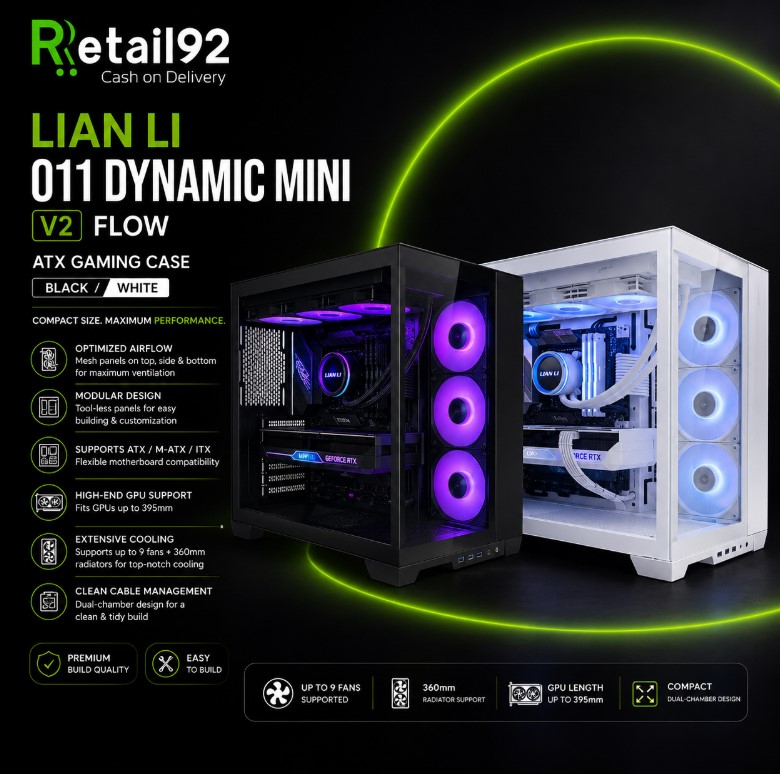 Lian Li O11 Dynamic Mini V2 Flow ATX Gaming Case – Black/White