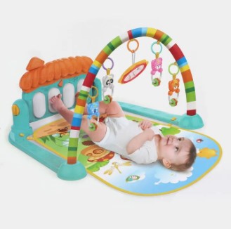 Baby Play Mat Gym & Fitness Rack with Hanging Rattles Lights & Musical Keyboard Mat Piano Multi-Function