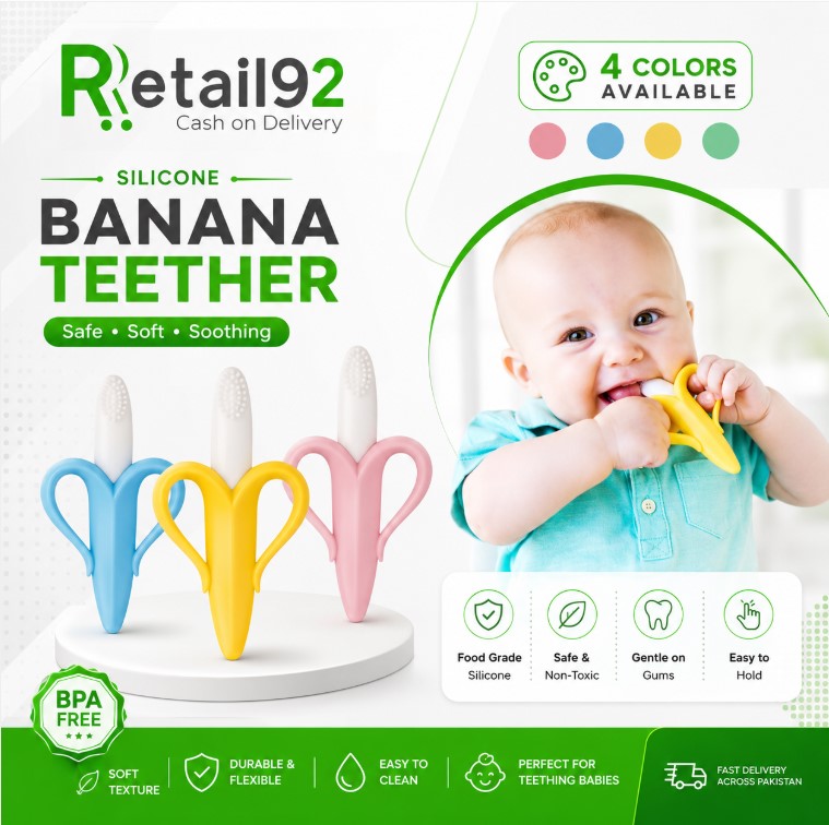Banana Shape Silicone Baby Teether – Soft, BPA-Free, Food-Grade Infant Teething Toy & Training Toothbrush, Easy-to-Hold Ergonomic Grip with Gentle Gum Massage Nubs, Safe Teething Relief, Optional Suction-Base Styles, Random/Multicolor Options for Babies