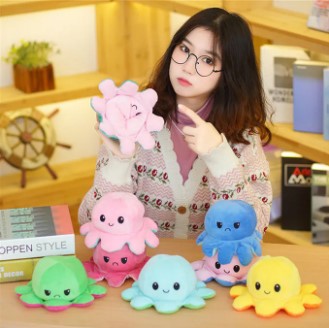 Reversible Octopus (Random Colored) Stuffed Plush Toy Stress Relief Pillow Toys for Kids and Adults Rainbow Designs Cactus Cat Stuff Plush Toy Birthday Gift