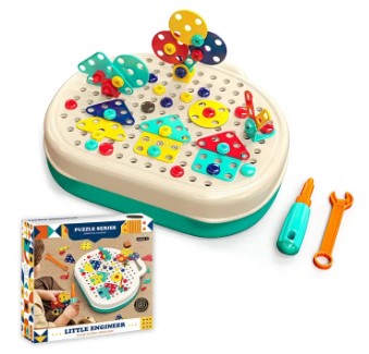 Little Engineer STEM Screw Assembly Puzzle Toy 217 Pcs Educational Construction Board With Screwdriver Wrench & Carry Case For Kids