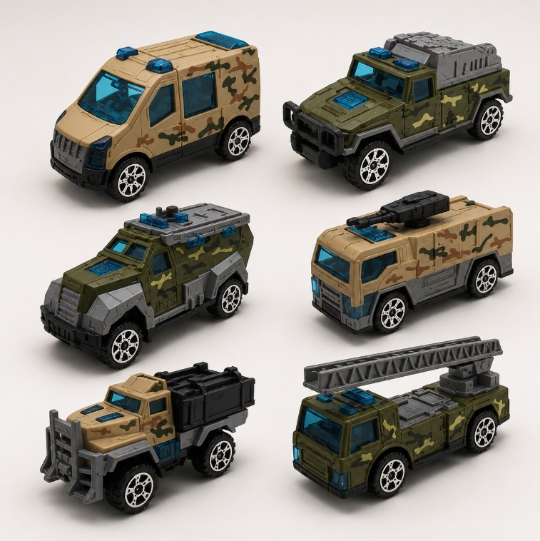 6pcs Mini 1/64 Alloy Diecast Engineering Car Model Fire Truck Excavator Toys for Children Police Military Vehicle Toys Kids Gift