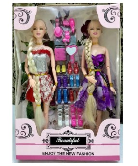 Pair Of 2 Bendable Dolls With Fancy Dresses And Shoes (Multicolour)