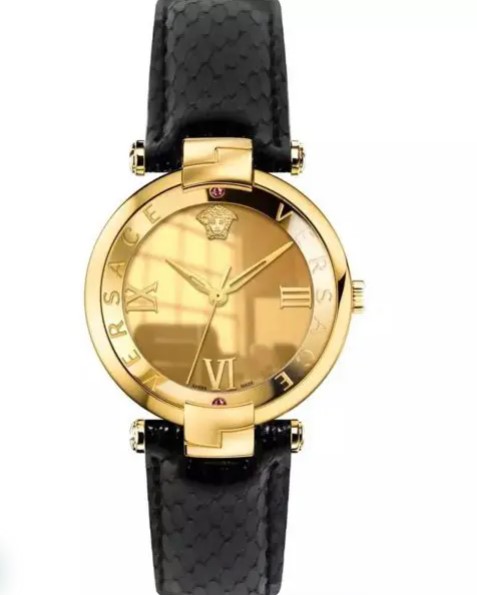 Versace Women Quartz Swiss Made Black Leather Strap Gold Dial 35mm Watch VEAI00219 (Without Tag)