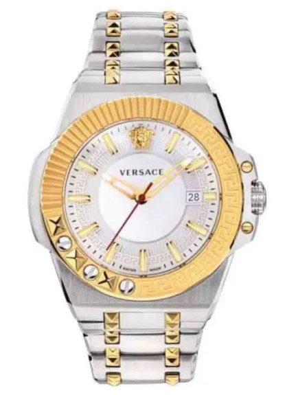 Versace Men’s Quartz Swiss Made Stainless Steel Silver Dial 45mm Watch