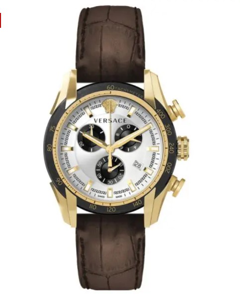 Versace Men’s Quartz Swiss Made Brown Leather Strap White Dial 44mm Watch