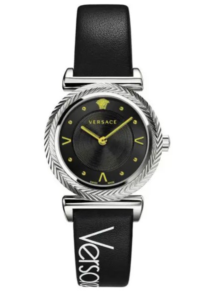 Versace Women’s Quartz Swiss Made Black Leather Strap Black Dial 35mm Watch