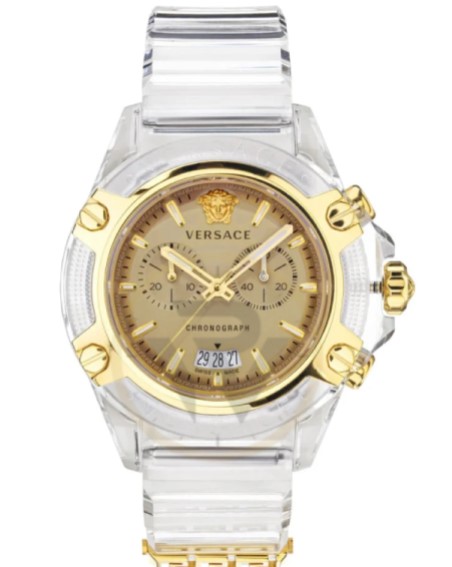 Versace Men’s Quartz Swiss Made Transparent Silicone Strap Gold Dial 44mm Watch