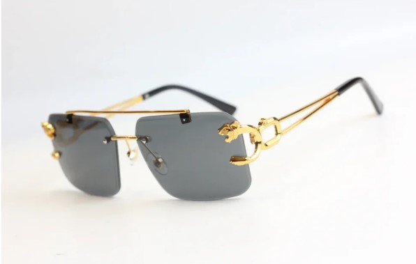 Cartier - RR49 - Golden - Black - Double Bridge - Rimless - Metal - Square - Sunglasses - Eyewear