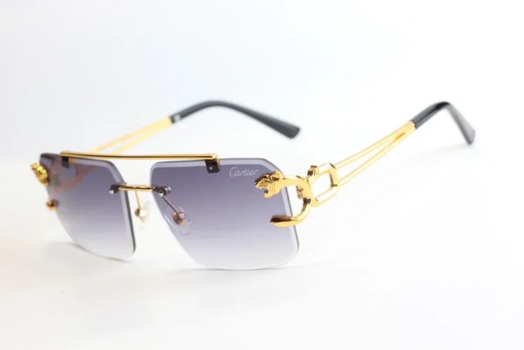 Cartier - RR49 - Golden - Black - Double Bridge - Rimless - Metal - Square - Sunglasses - Eyewear