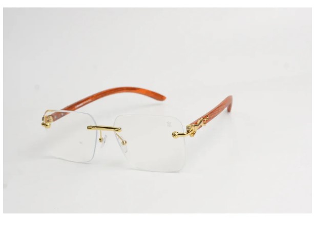 CARNIVORE - 2808 - Golden - Wooden Textured - Rimless - Rectangle - Optics -  Eyewear