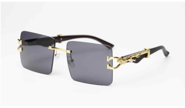 Cartier - RR46 - Golden - Wooden Texture - Rimless - Metal - Rectangle - Sunglasses - Eyewear