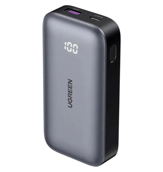 UGREEN Nexode Fast Charging Power Bank, 10000mAh, 30W PD USB-C, Dual-Port USB-C and USB-A, TFT Digital Display, Grey, PB502 25185