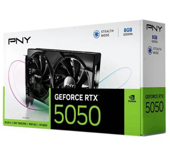 PNY NVIDIA GeForce RTX 5050 Dual Fan Graphics Card, 8GB GDDR6, 2572MHz Boost, PCIe 5.0, HDMI/DP 2.1b, VCG50508DFXPB1