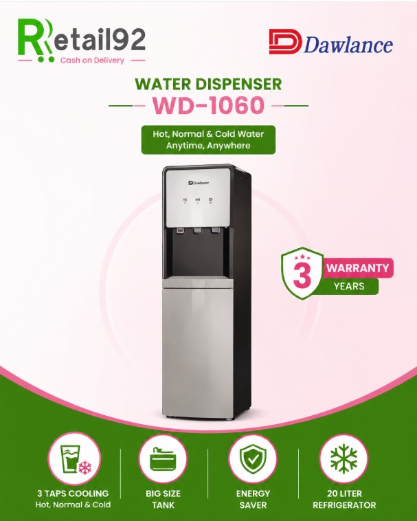 Dawlance Water Dispenser DWD-1060 Silver Color-3 Taps With Refrigerator/ 5 Liters Capacity Stainless steel tank / 3 years Warranty