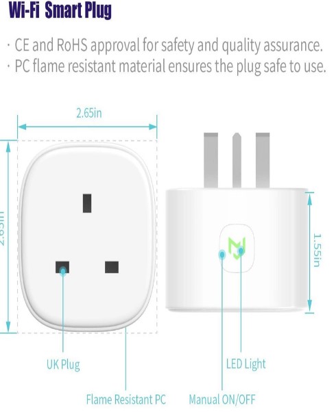Pack of 2 Meross MSS210 Smart WiFi Socket Plugs with Remote, Voice Control, and Power Monitoring