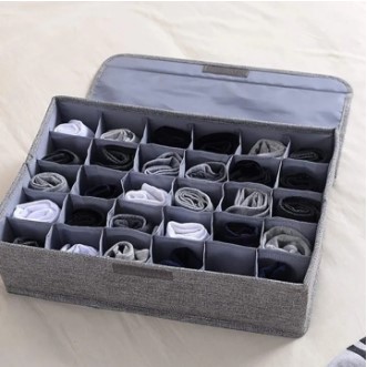 Underwear Socks Storage Organizer with Lids Foldable Closet Drawer Divider 24 Cells, Storage Box for Socks Underwear