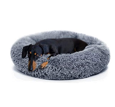 Calming Bed for Dogs Soft Faux Fur Donut Medium Sized Pet Beds with Fleece Blanket for Pets