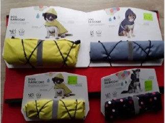 Dog Rain Coat With Hood - blue dotted with reflected strip