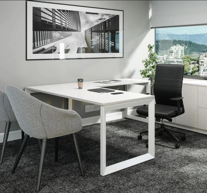Contemporary Style L Shape Work Desk with Metallic Frame