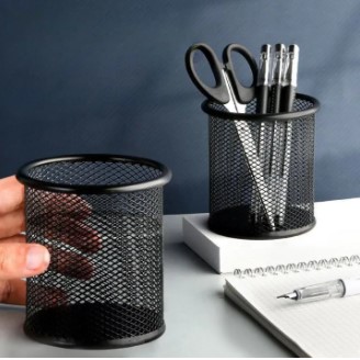 Metal Pen Stand/Stationary Holder/Mesh Pencil Pen Holder Round Grid Metal Pen Holder Student Office Desktop Multi-functional Creative Frosted Transparent Storage Pen Box Pencil