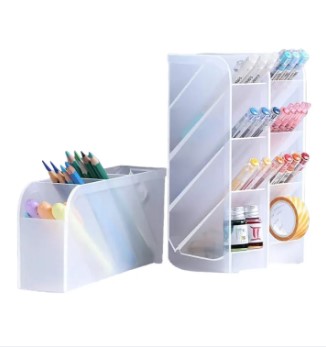 Multi-function 4 Grid Desktop Pen Holder Office School Storage Case Clear 4 Colors Plastic Box Desk Pencil Organizer