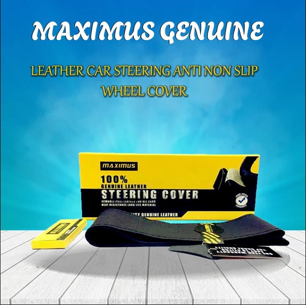 Maximus Genuine Leather Car Steering Anti Non Slip Wheel Cover - With Thread & Needle | Heat Resistant | Long Life