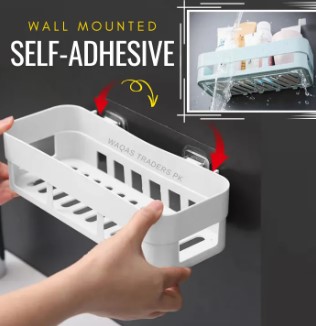 Bathroom Kitchen Coumter Storage Storage Rack Shelf Organizer Adhesive Shampoo Gel Storage Basket Decoration Bathroom Shower Storage Shelf Rack Accessories