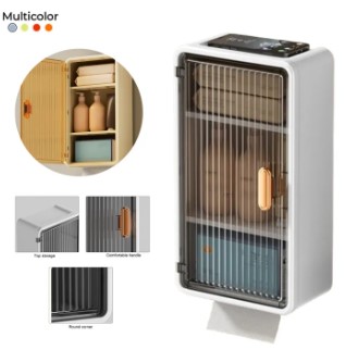 Multipurpose Wall Mounted Bathroom Cabinet Tissue Holder Luxury Plastic Storage Organizer with Transparent Door With Tissue Box Holder Cabinet Stylish Paper Towel Dispenser Cosmetic Rack Kitchen & Home Essentials (Color: Multicolor) (Screw Mounted)
