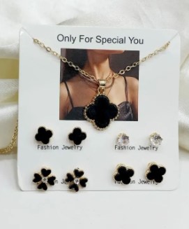 Pack of Clover necklace with 4 pcs if earrings for Girls. High quality and best pack. Trending in Market