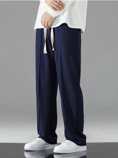 NAVY MEN DRAWSTRING WAIST STRAIGHT LEG PANTS