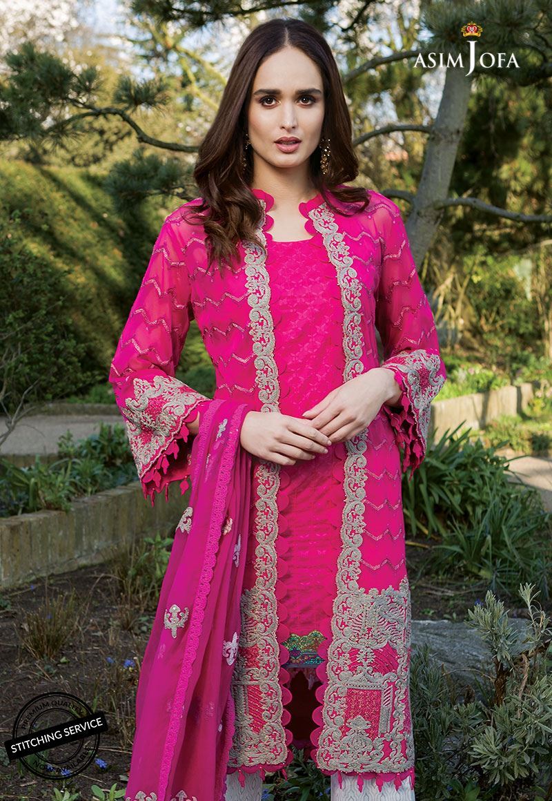 Pakistani printed jacquard dress in tea pink color – Nameera by Farooq