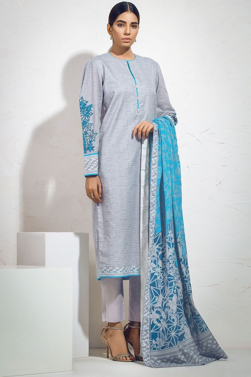 3 Piece Embroidered Suit with Lawn Dupatta