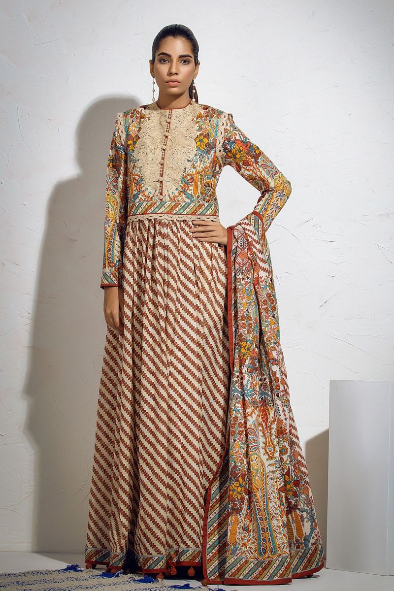 3 Piece Printed Suit with Yoke & Lawn Dupatta