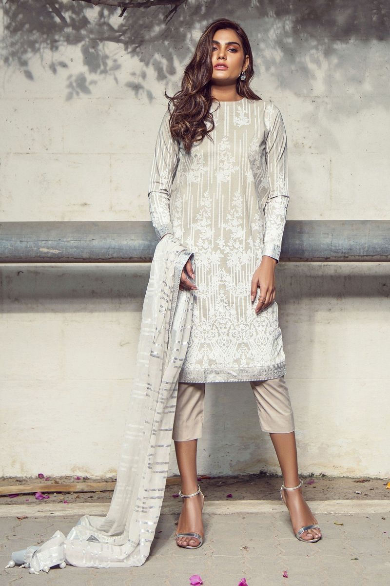 3 Piece Printed Suit with Chiffon Printed Dupatta