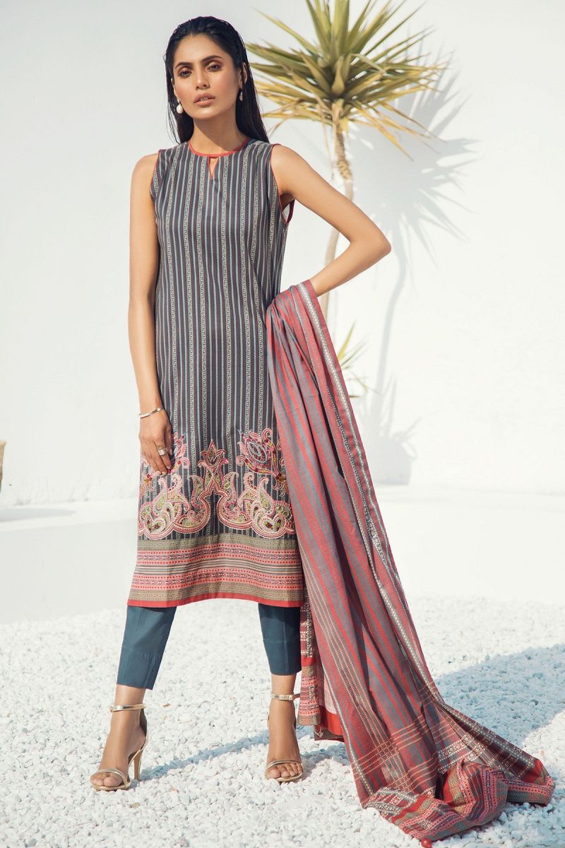 2 Piece Embroidered Suit with Lawn Dupatta