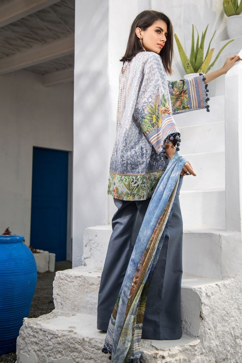 3 Piece Printed Suit with Silk Digital Dupatta