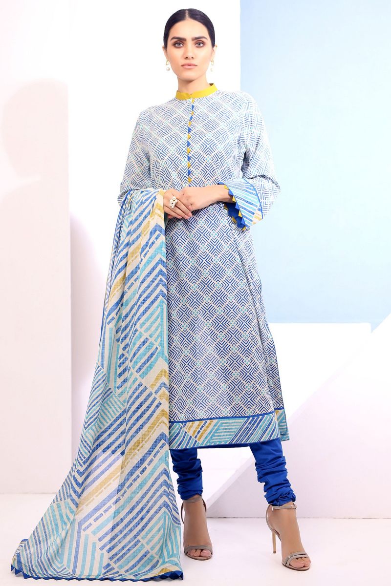 2 Piece Printed Suit with Lawn Dupatta