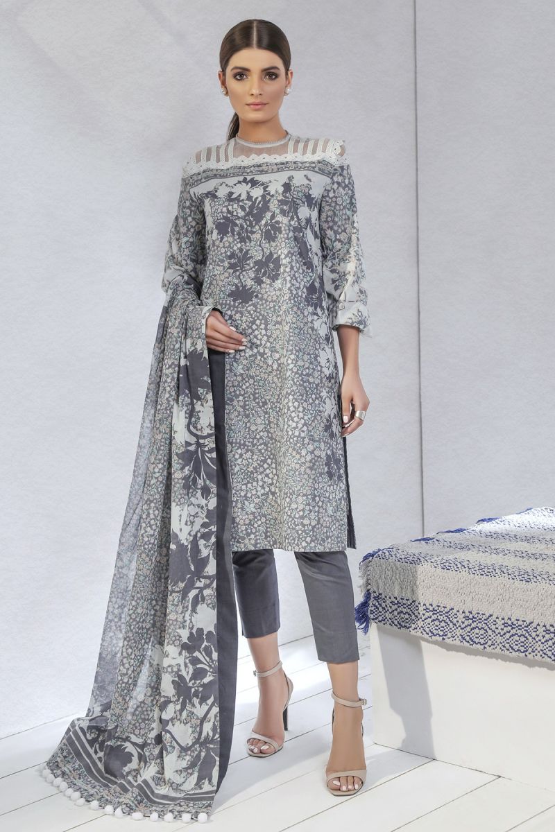 2 Piece Printed Suit with Lawn Dupatta